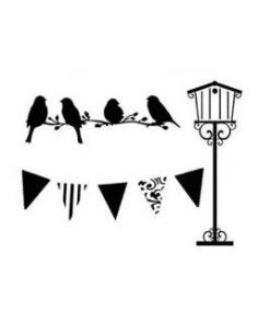 Plantilla estarcido Pájaros y farolas