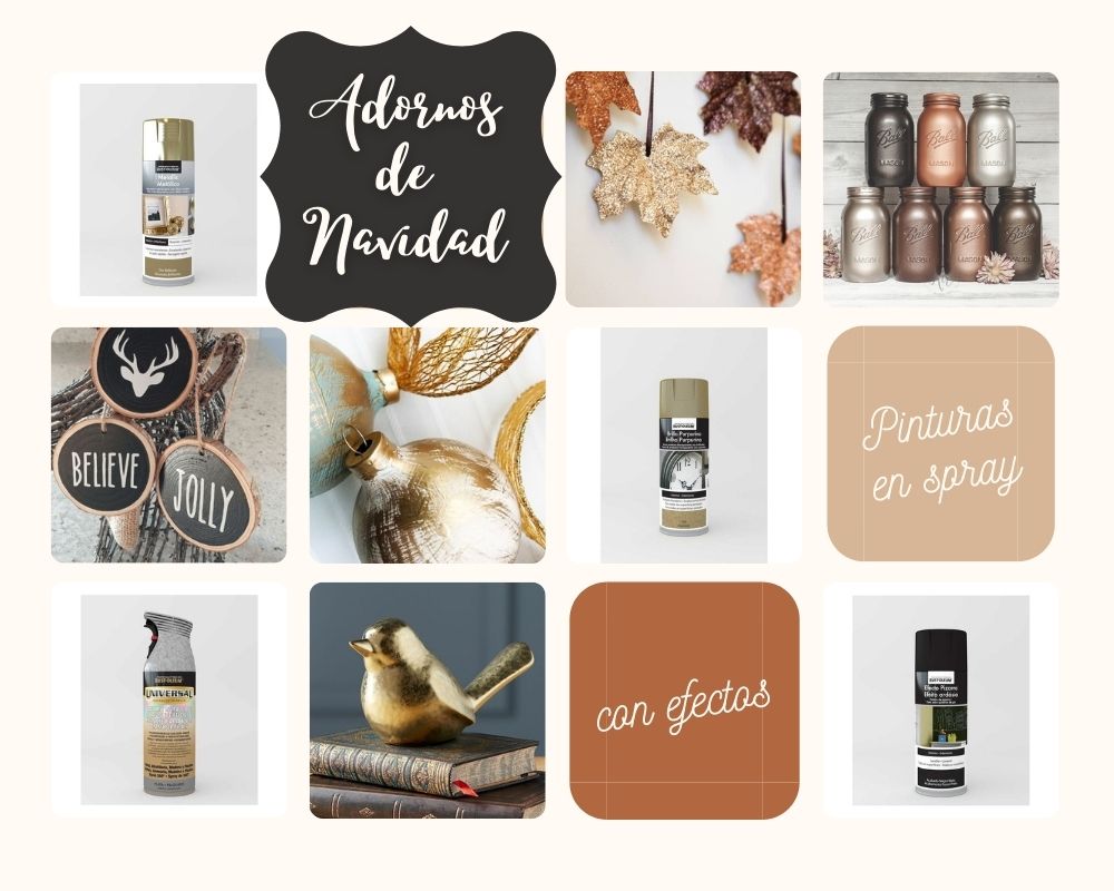 ideas para adornos de Navidad con estas pinturas en spray de efectos