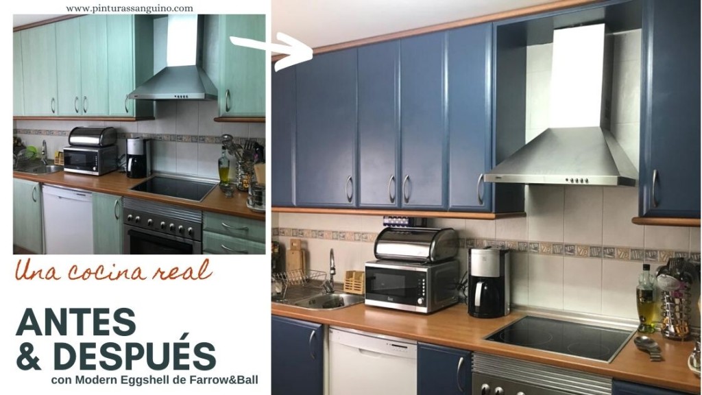 Así quedan los muebles de cocina pintados con Modern Eggshell de Farrow&Ball