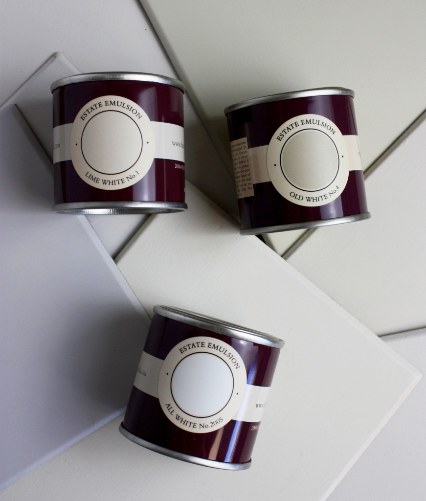 Muestras de blanco y blanco roto de Farrow & Ball.